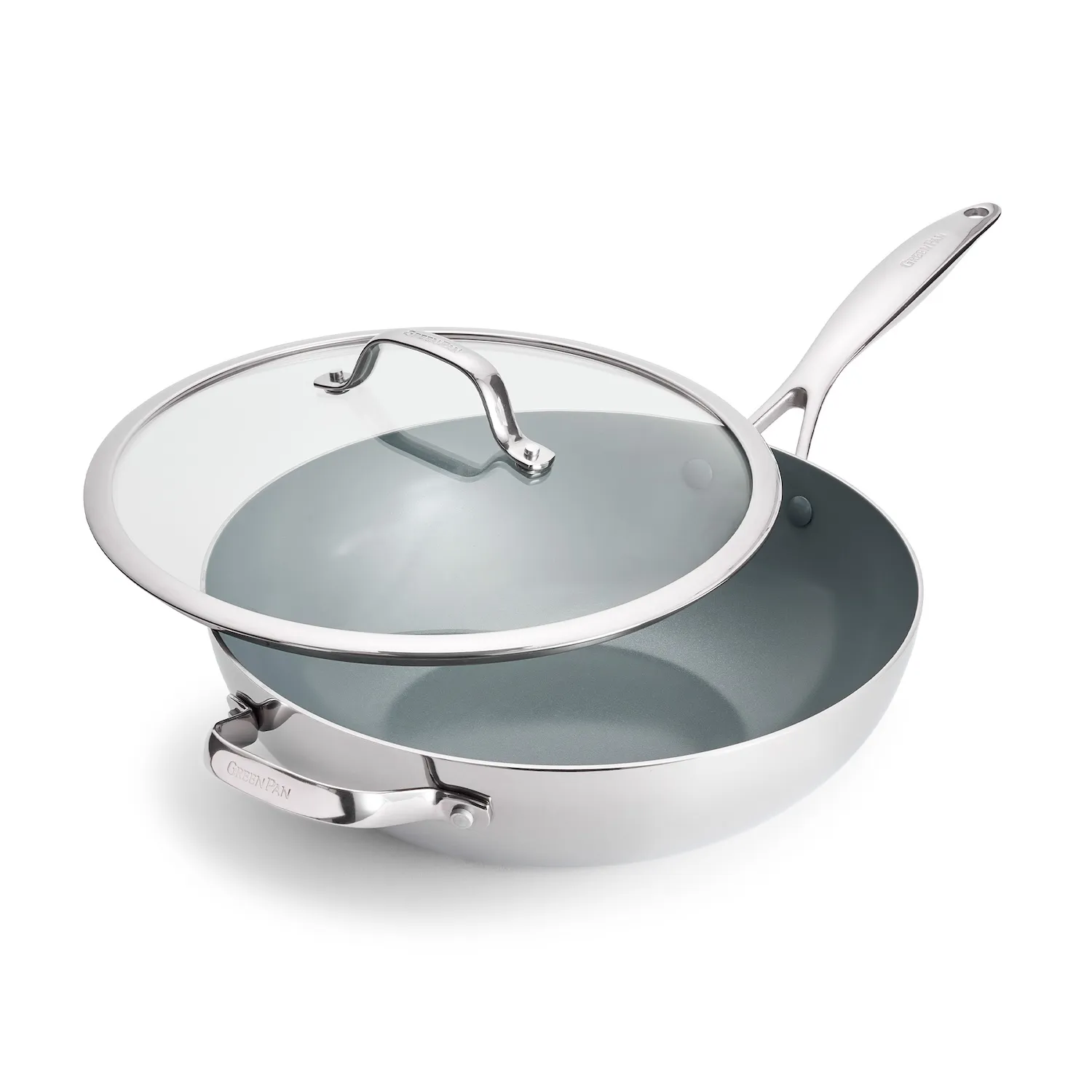 GreenPan Stainless Steel Valencia Pro Ceramic Nonstick Wok w/ Lid, 12" - image 1