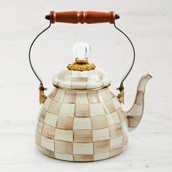 MacKenzie-Childs Mocha Check Tea Kettle - image 1