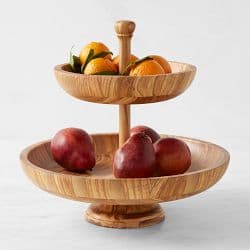 Williams Sonoma Olivewood Two Tiered Fruit Bowl - image 1