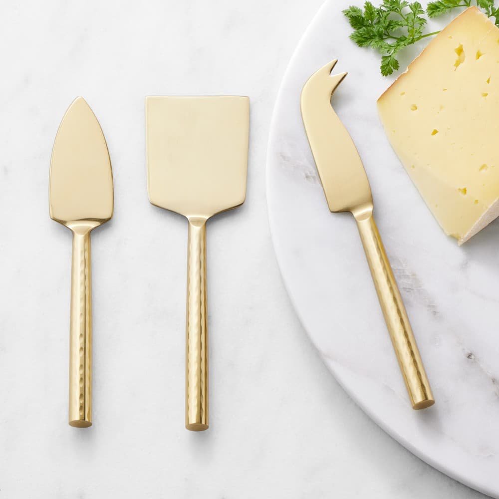 Antique Brass Hammered Cheese Knives, Set of 3 - image 1