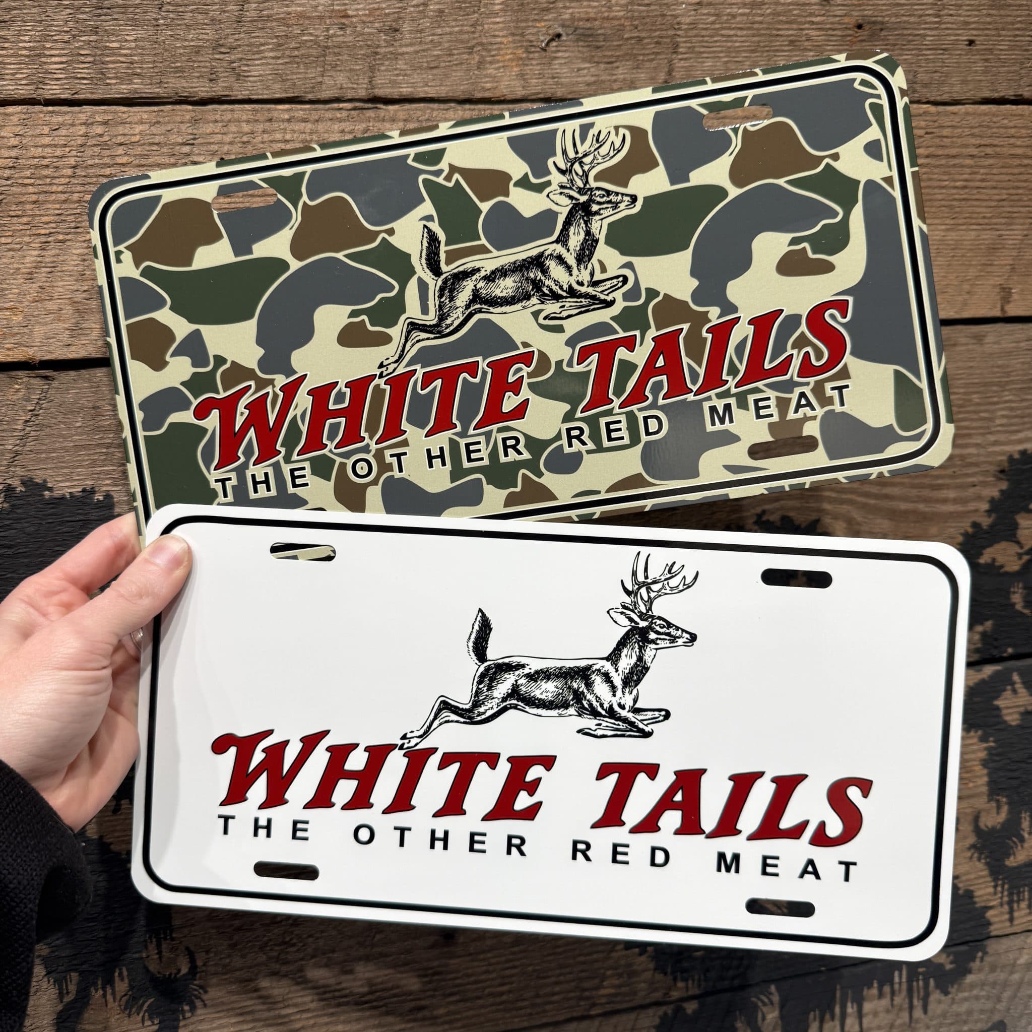 White Tails Buck The Other Red Meat Aluminum License Plate Camo Deer Hunting Plate - image 1