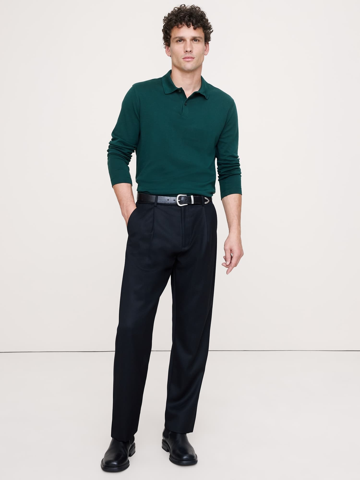 Luxury-Touch Long-Sleeve Polo Shirt - image 1