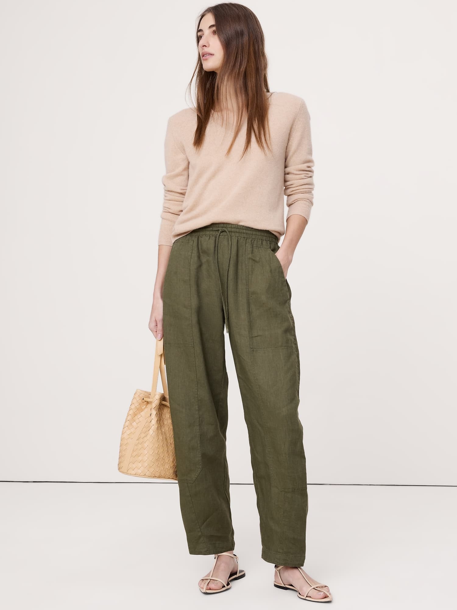 Barrel-Leg Linen Pull-On Pant - image 1