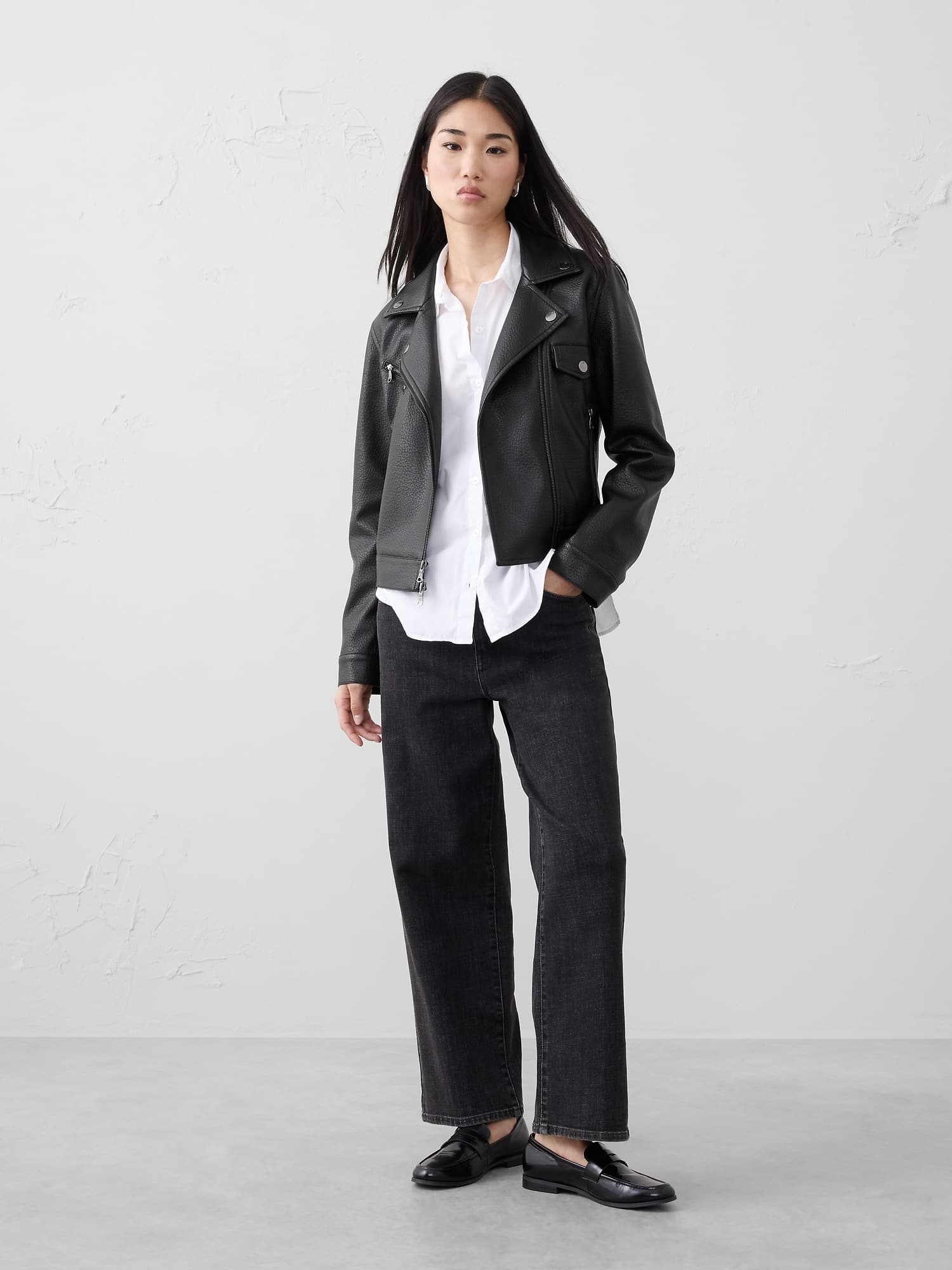 Vegan Leather Cropped Moto Jacket - image 1