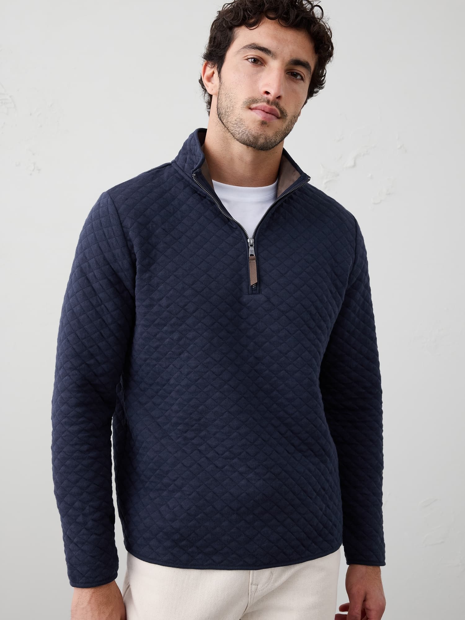 Quilted Knit Quarter-Zip Pullover - image 1