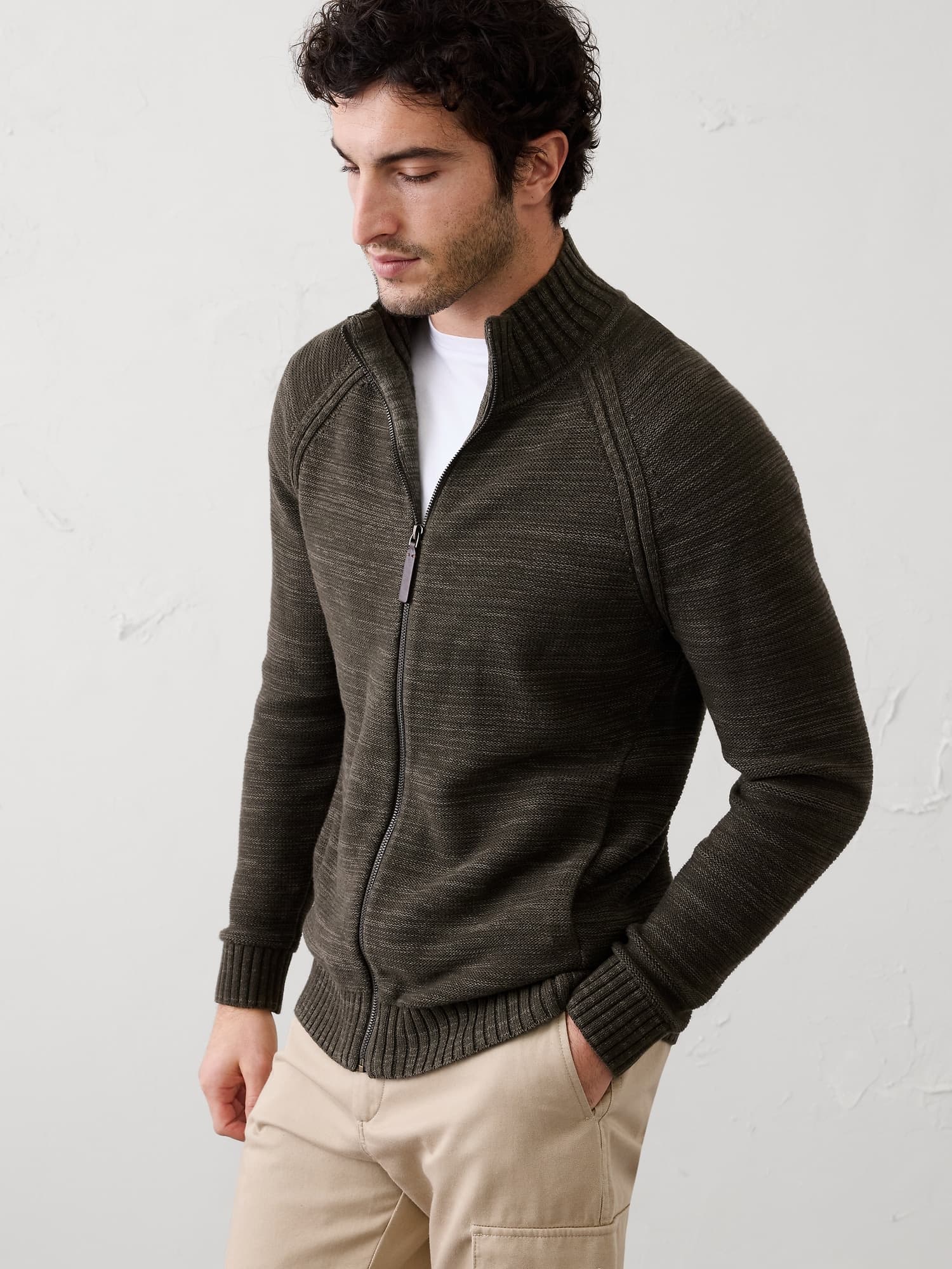 Olive Mock-Neck Zippered Sweater - image 1