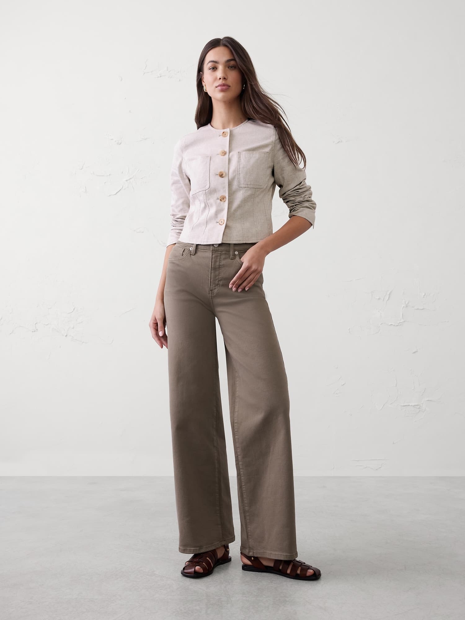 Linen-Blend Tailored Cropped Jacket - image 1
