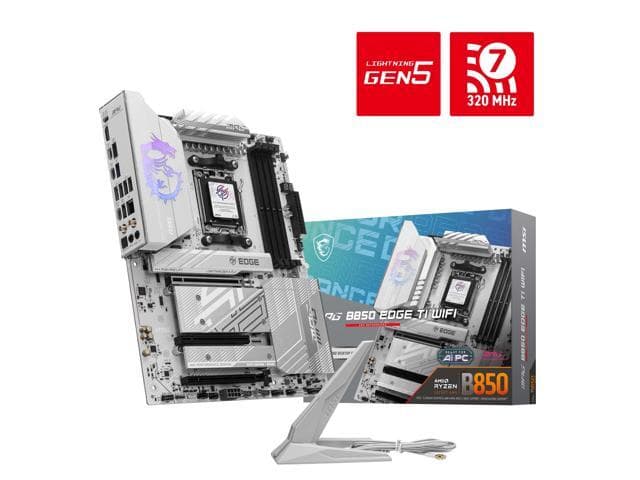 MSI MPG B850 EDGE TI WIFI White Motherboard, ATX - Supports AMD Ryzen 9000 / 8000 / 7000 Processors, AM5 - 80A SPS VRM, DDR5 Memory Boost (8400+MT/s - image 1