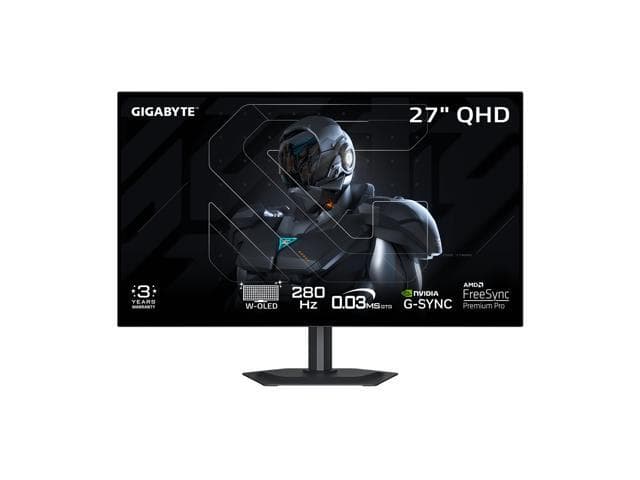 GIGABYTE 27" QHD 2K 1440P 280Hz with AMD FreeSync Premium Pro & G-SYNC Compatible 0.03ms HDR500 USB-C KVM OLED Gaming Computer Monitor with Height - image 1