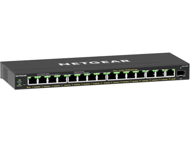 Netgear GS316EP 16-Port PoE+ Gigabit Ethernet Plus Switch 180W with 1 SFP Port, GS316EP-100NAS - image 1