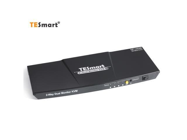 TESmart KVM Switch HDMI+DisplayPort ,2 In 2 Out ,Dual Monitor KVM Switch ,support 4K 3840*2160@60Hz with Audio interface and USB 2.0 - image 1