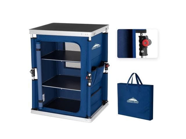 EAGLE PEAK Outdoor Folding Camping Table with Large 3-Tier Storage Organizer and Side Pockets, Easy Set Up Portable Aluminum Camping Kitchen, Blue - image 1