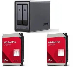 UGREEN NASync DXP2800, 2-Bay NAS, Intel N100 Quad-Core CPU, 8GB DDR5, 2x M.2 PCIe, 2.5GbE Port (Diskless) + 2x 10TB WD Red Pro NAS HDD, 7200 RPM, SATA 6 Gb/s, CMR, 512 MB Cache, 3.5" - image 1