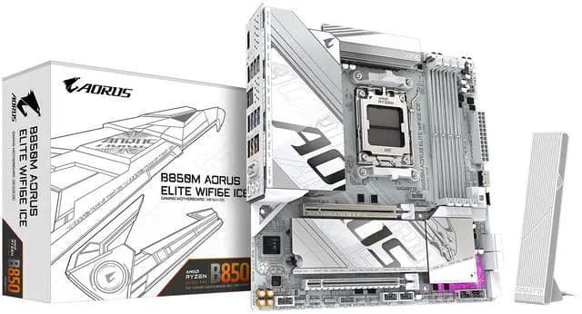 GIGABYTE B850M AORUS ELITE WIFI6E ICE AMD AM5 LGA 1718 Motherboard, mATX, DDR5, 2x M.2, PCIe 5.0, USB-C, WIFI6E, 2.5GbE LAN, EZ-Latch, 5-Year Warranty - image 1