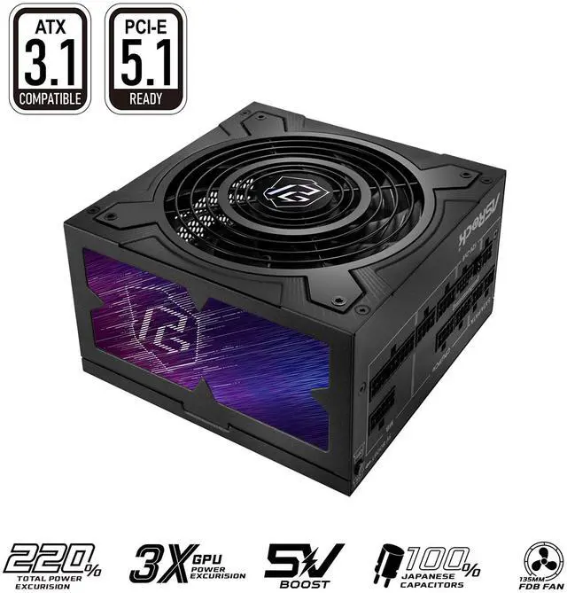 ASRock Phantom Gaming PG-750G 750W 80 PLUS GOLD & Cybenetics PLATINUM Full Modular Power Supply, ATX3.1 & PCIe5.1 Ready - image 1