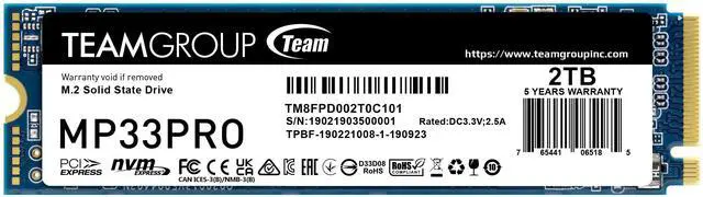 Team Group MP33 Pro 2TB M.2 2280 PCIe 3.0 x4 NVMe 1.3 3D NAND Internal SSD - image 1