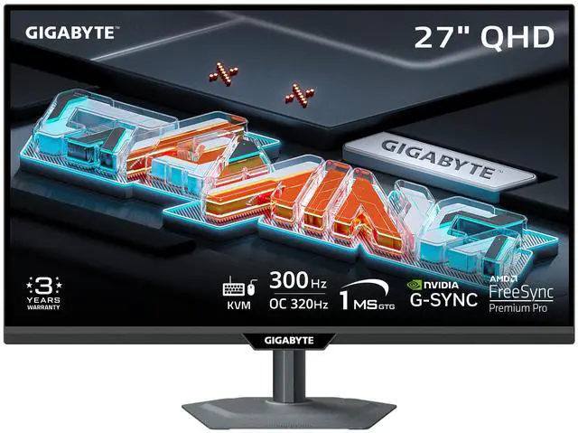 GIGABYTE M27Q3 27 inch QHD 2K 1440P 300Hz/OC 320Hz IPS Gaming Monitor with AMD FreeSync Premium Pro & G-SYNC Compatible, 1ms Response Time, USB-C KVM, Height Adjustable, Pivot, Swivel & Tilt Stand - image 1