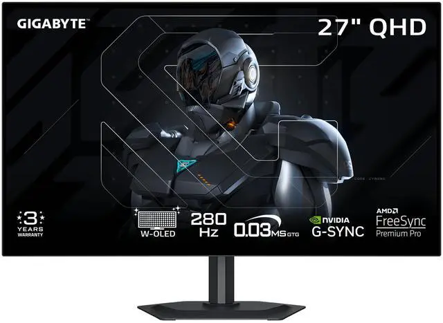 GIGABYTE 27" QHD 2K 1440P 280Hz with AMD FreeSync Premium Pro & G-SYNC Compatible 0.03ms HDR500 USB-C KVM OLED Gaming Computer Monitor with Height adjustable, Pivot, Swivel and Tilt stand MO27Q28G - image 1