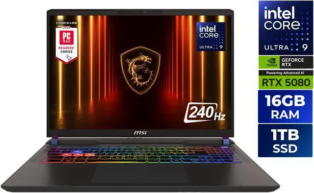 MSI Vector - LCD 16" QHD+ GeForce RTX 5080 Laptop GPU - Intel Core Ultra 9 275HX - 16GB Memory - 1 TB SSD - Windows 11 Home - Gaming Laptop - 240 Hz (Vector 16 HX AI A2XWIG-050US ) - image 1