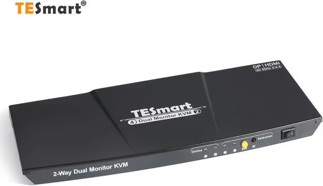 TESmart KVM Switch HDMI+DisplayPort ,2 In 2 Out ,Dual Monitor KVM Switch ,support 4K 3840*2160@60Hz with Audio interface and USB 2.0 - image 1