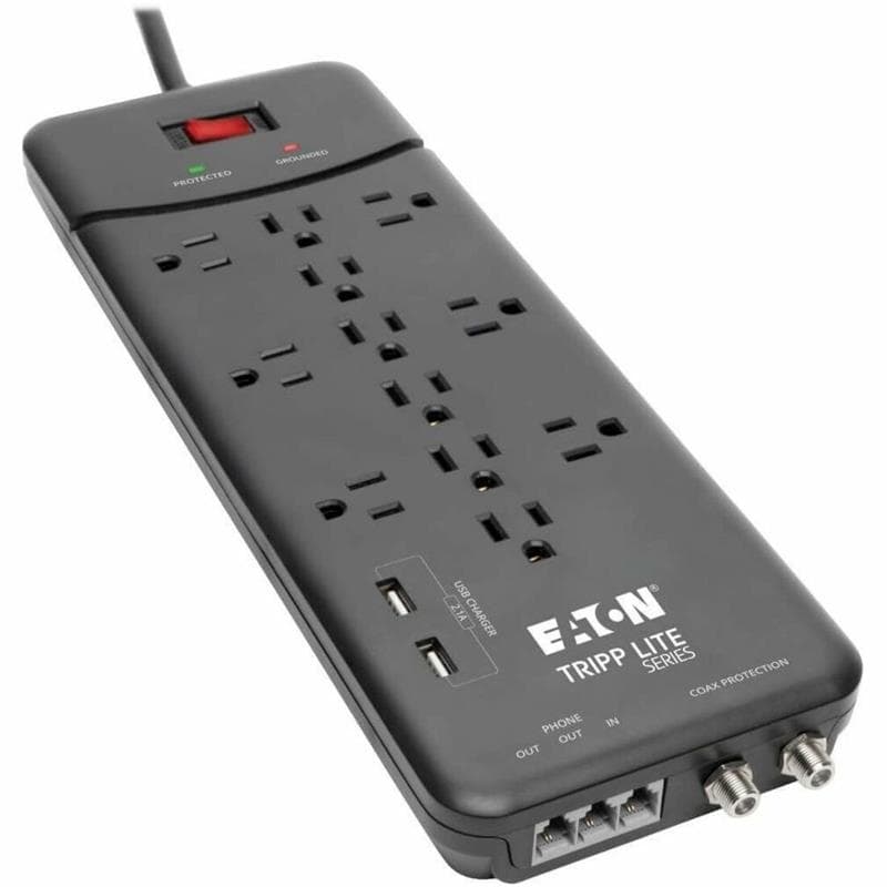 Tripp Lite TLP128TTUSBB Surge Protector Power Strip 12-Outlet 2 USB Ports 8 ft Cord 4320 J - image 1