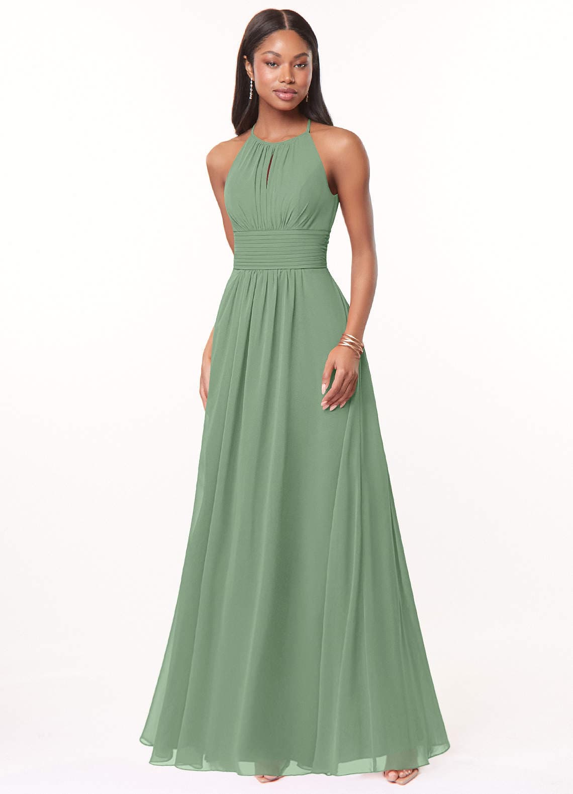 Azazie Bonnie Matcha A-Line Keyhole Ruched Chiffon Floor Length Bridesmaid Dress - image 1