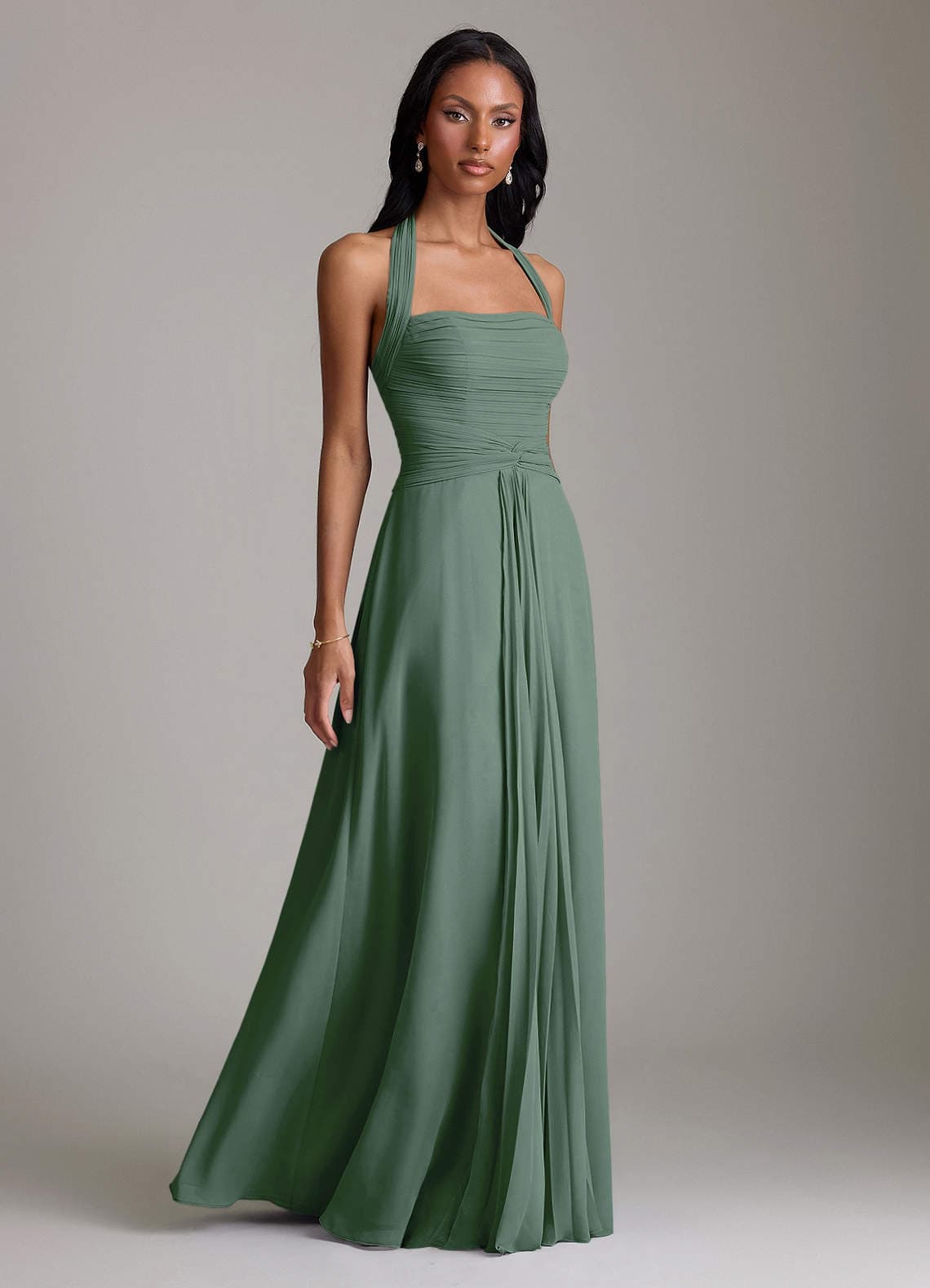 Azazie Clarisa Eucalyptus A-Line Pleated Chiffon Bridesmaid Dress - image 1