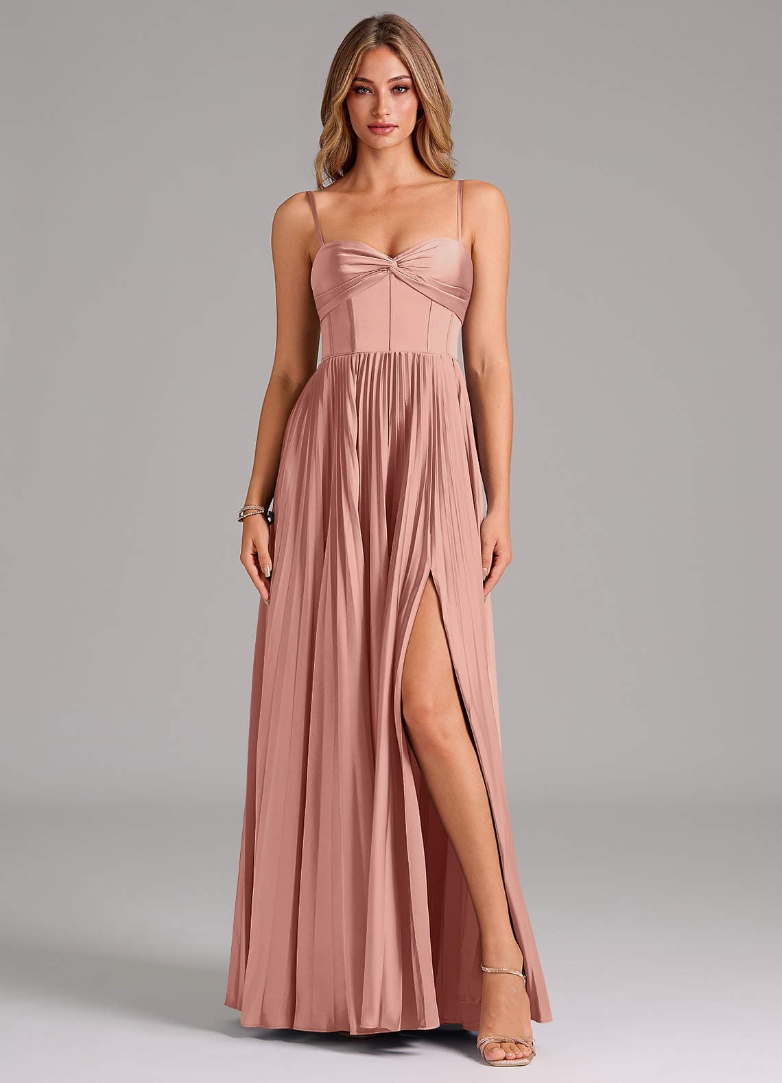 Rosette A-Line Sweetheart Neckline Stretch Satin Floor Length Bridesmaid Dress - image 1