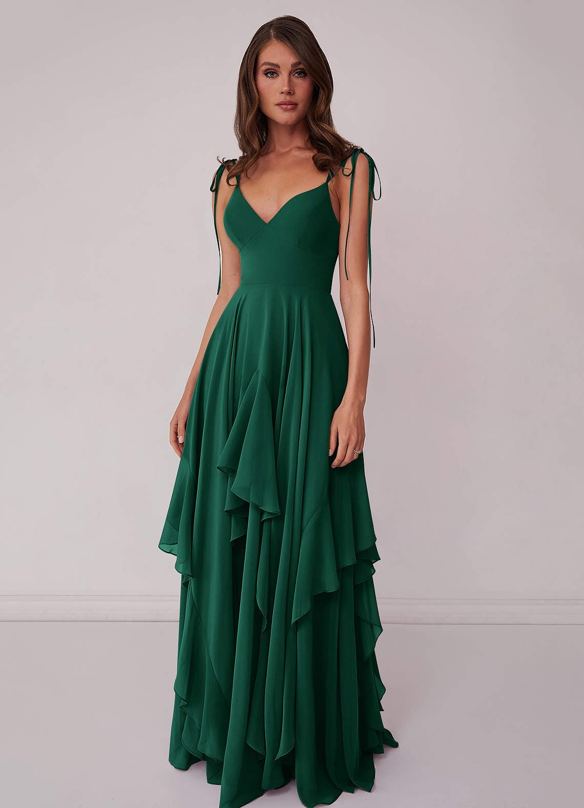 Barbie™ AZAZIE Emerald V-neck Chiffon Tiered A-line Bridesmaid Dress - image 1