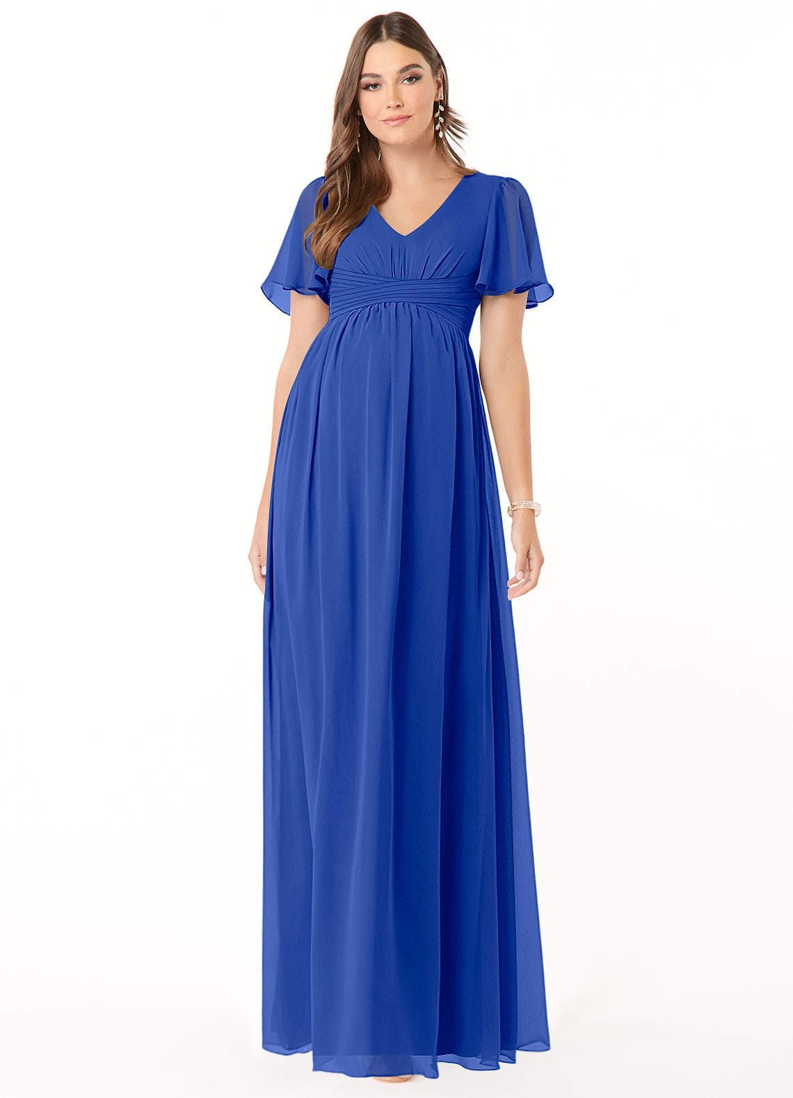 Azazie Verna A-Line V-Neck Ruched Chiffon Floor-Length Dress Royal Blue - image 1
