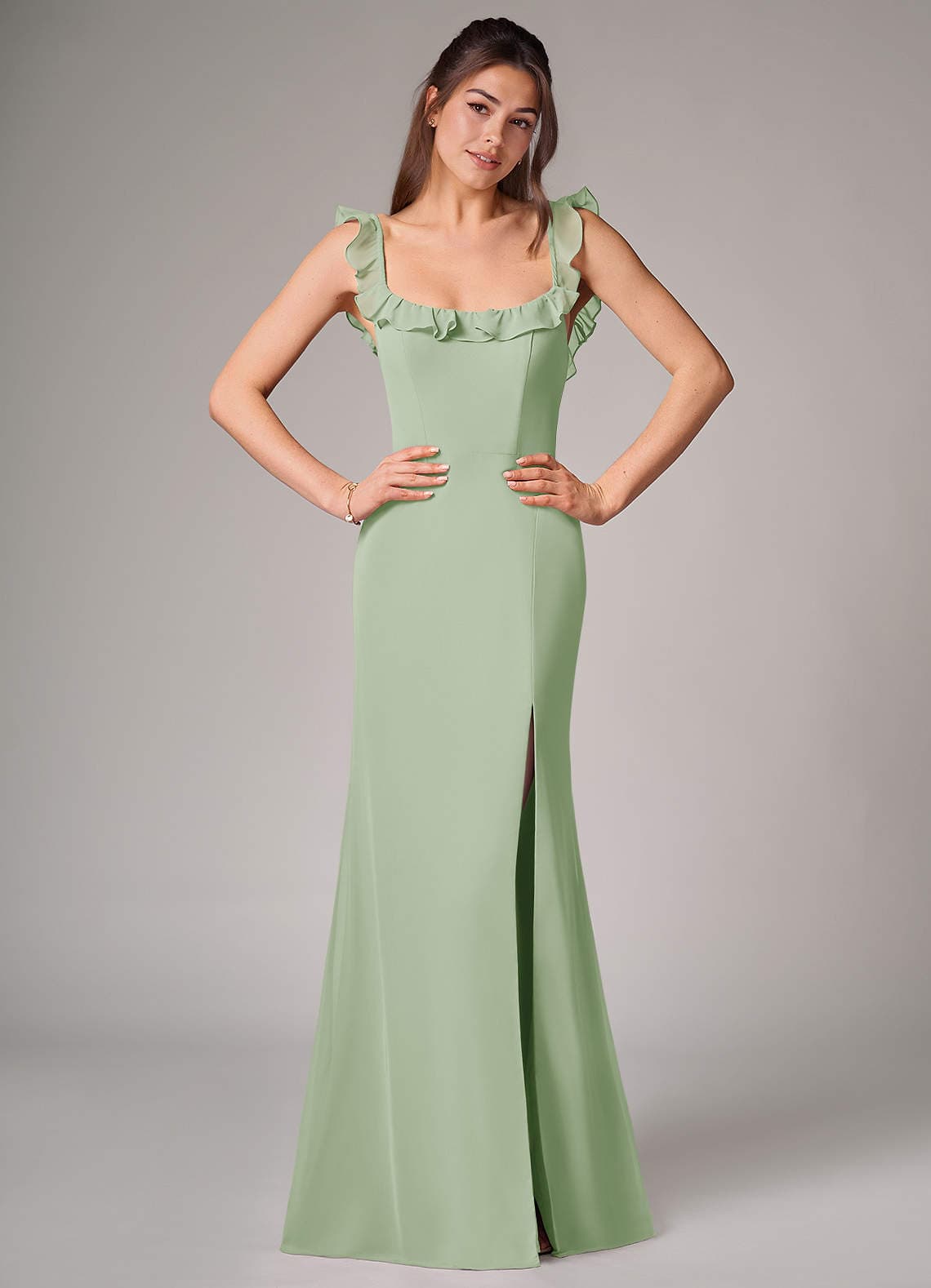 Dusty Sage Mermaid Side Slit Chiffon Convertible Dress - image 1