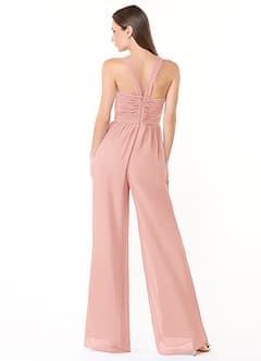 Azazie Berdie Rosette Halter Pleated Chiffon Jumpsuit - image 1