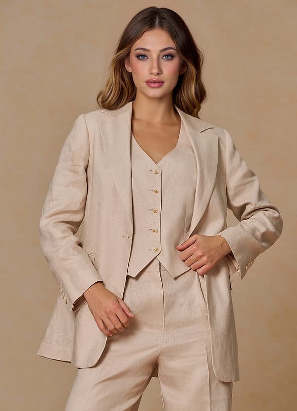 BELICIA TAN 100% LINEN BLAZER - Women's Blazers - image 1