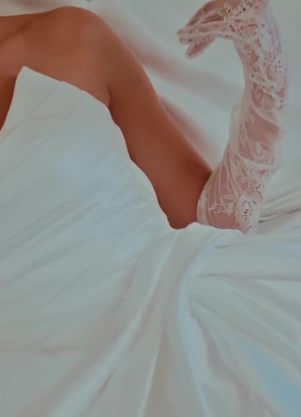 Azazie Adelise Diamond White Ball-Gown Strapless Satin Wedding Dress - image 1