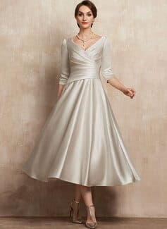 JJ's House Anahita A-line V-Neck Pleated Satin Mother of the Bride Dress - image 1