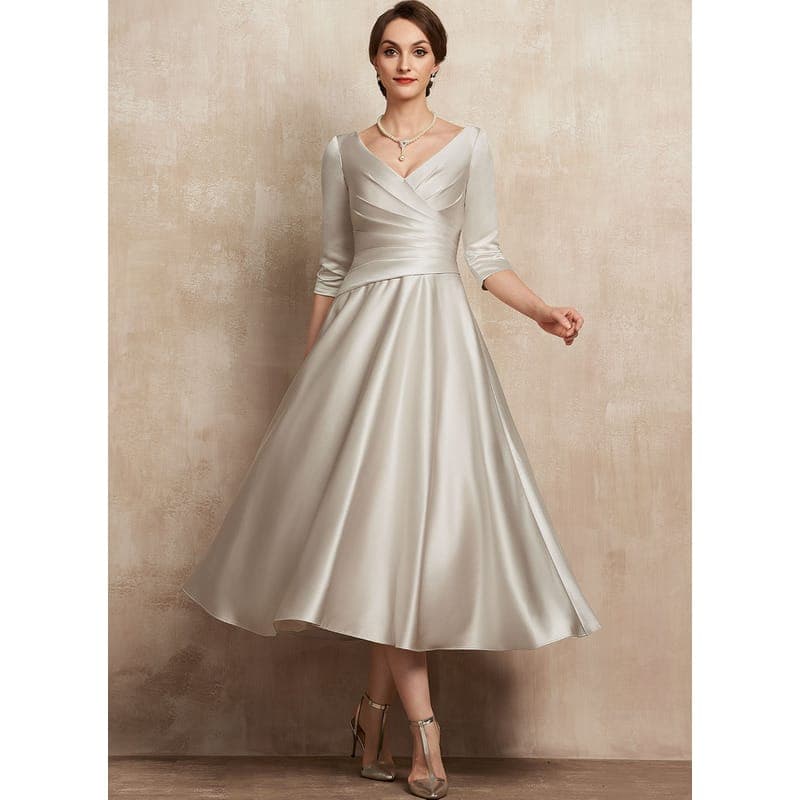 Anahita A-line V-Neck Pleated Satin Mother of the Bride Dress | JJ's House - image 1