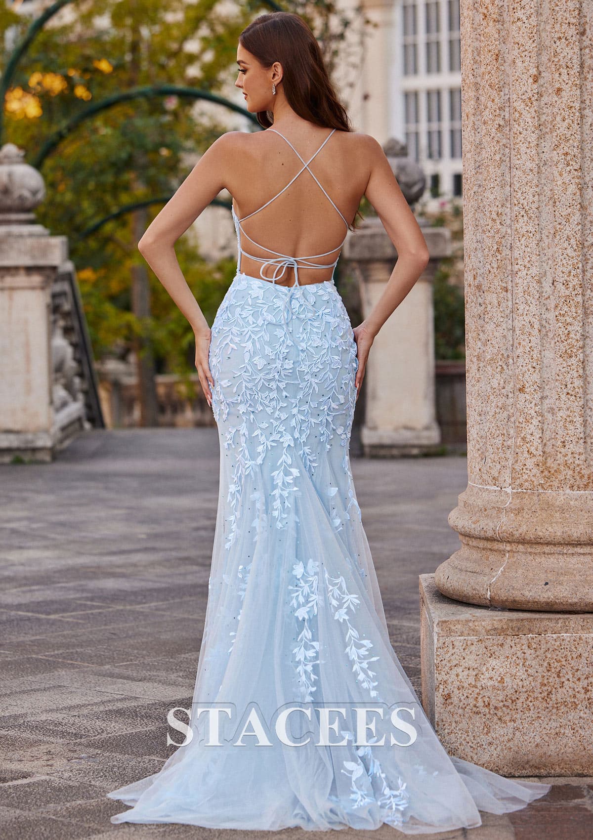 Trumpet/Mermaid Tulle Prom Dress Square Neckline Sweep Train with Beading Lace S7536P - image 1