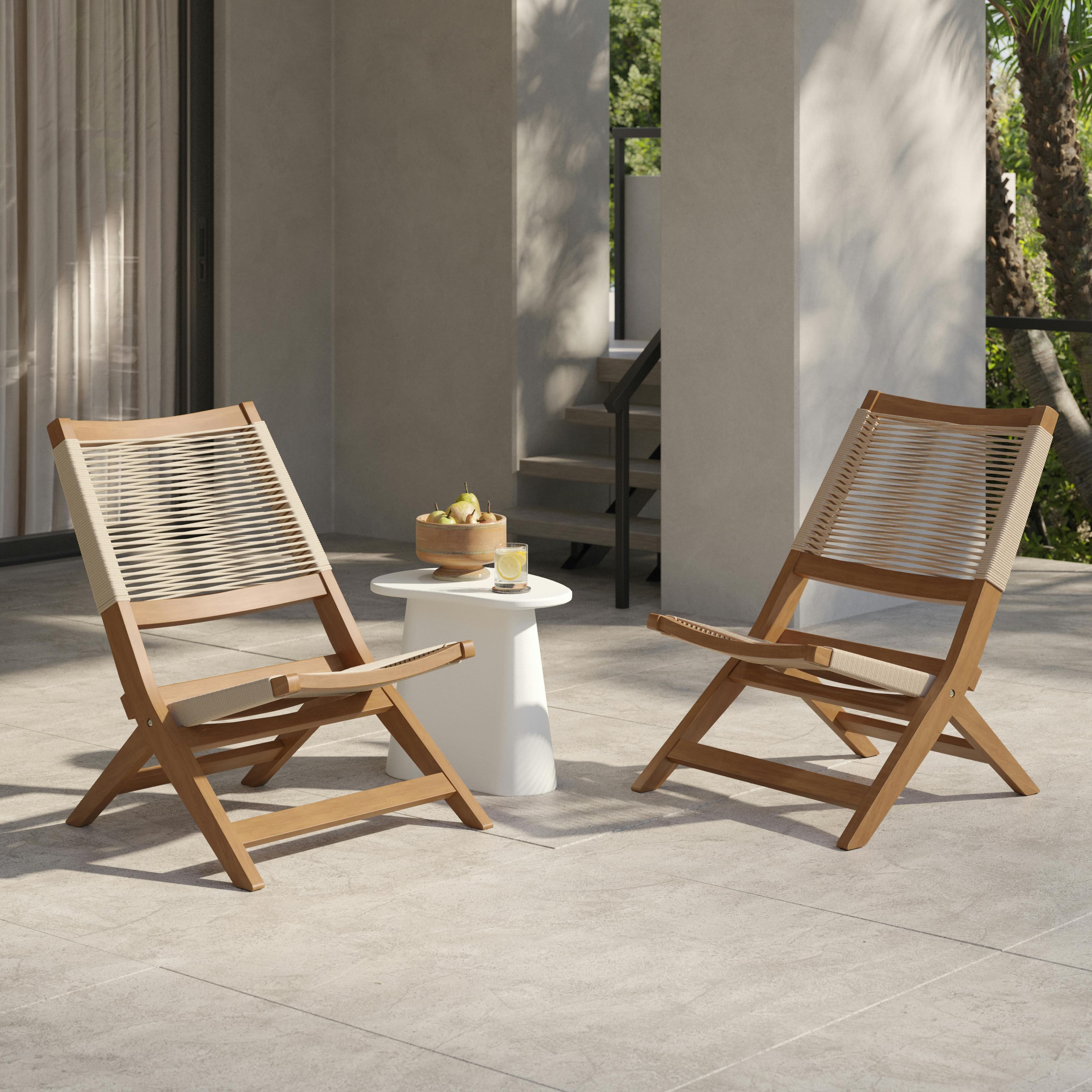 Santo 25.5" Outdoor Folding Lounge Chair Set - Ecru - image 1
