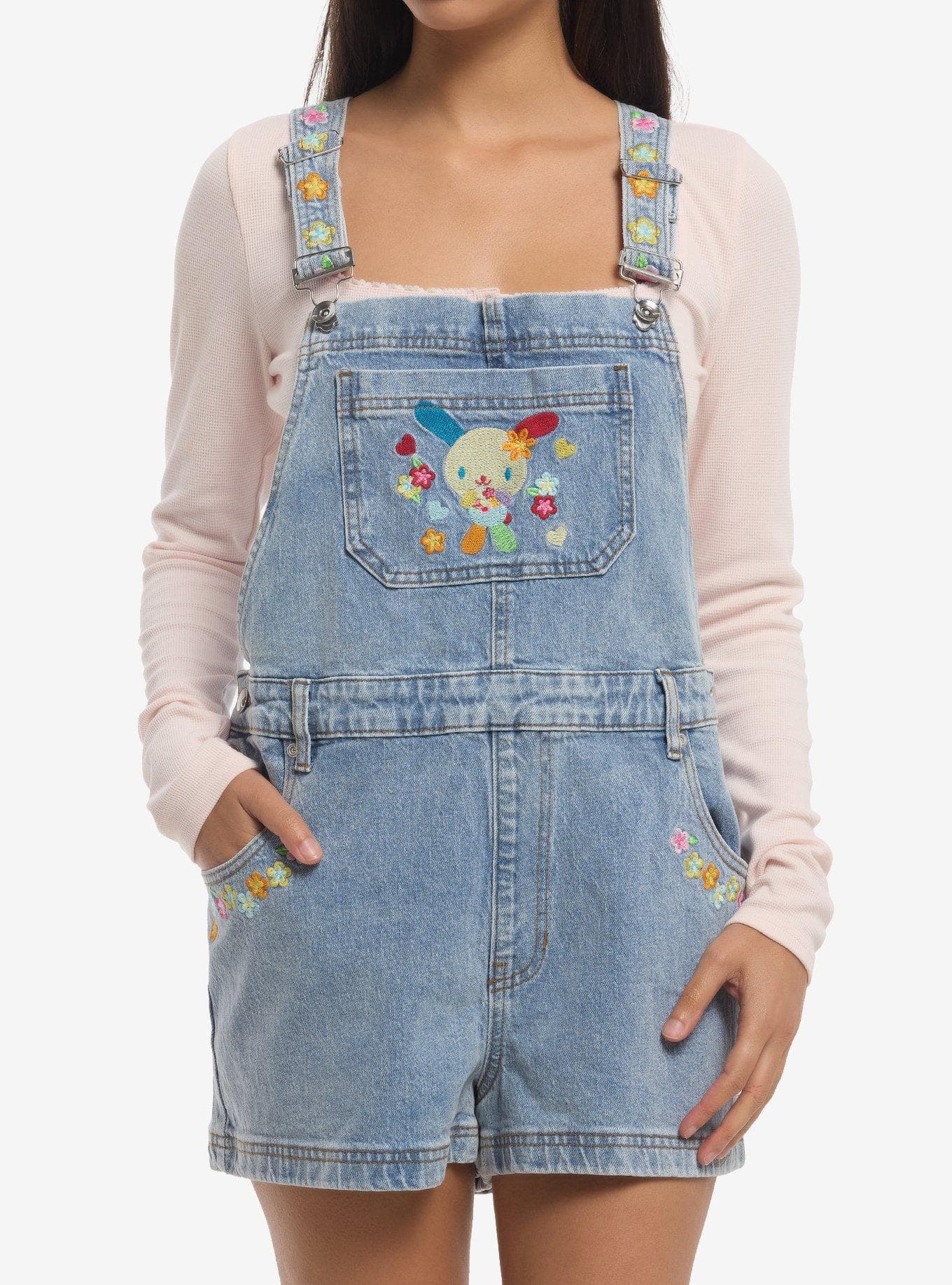 U*SA*HA*NA Flowers Oversized Denim Shortalls - image 1