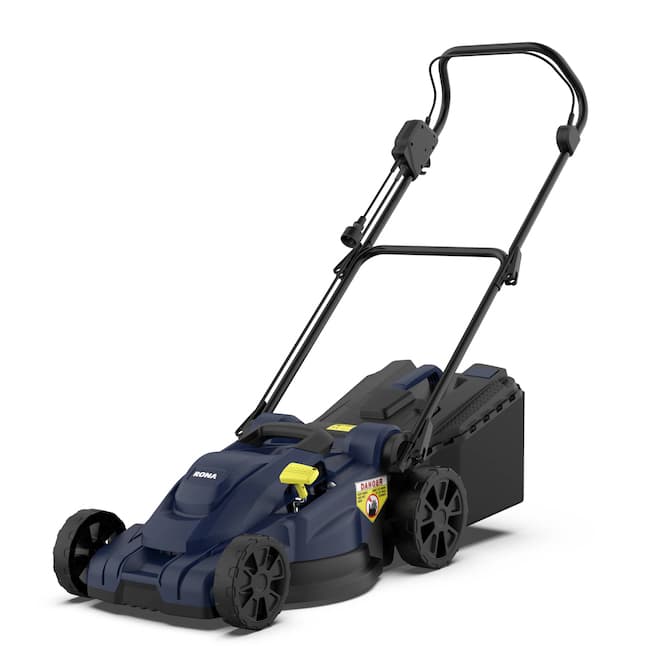 Tondeuse électrique poussée RONA à plateau de coupe 16 po et moteur 13 A, bleu/noir - image 1