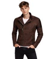 Trendige Herren Biker-Jacke Washed Look mit Kunstleder Ärmeln Slim Fit Übergangs-Jacke 8840 Braun - image 1