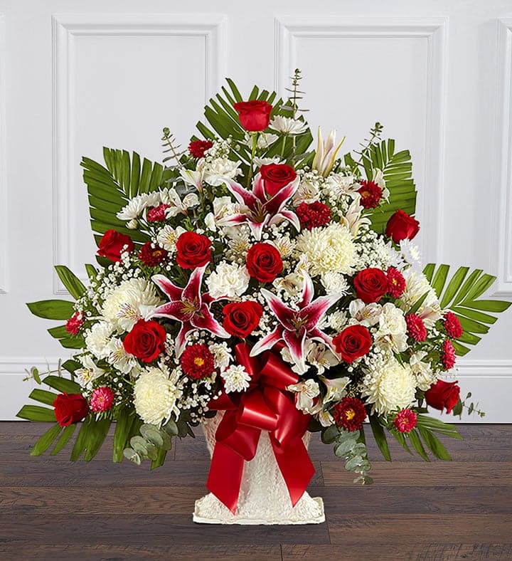 Red Rose And Lily Floor Basket - image 1
