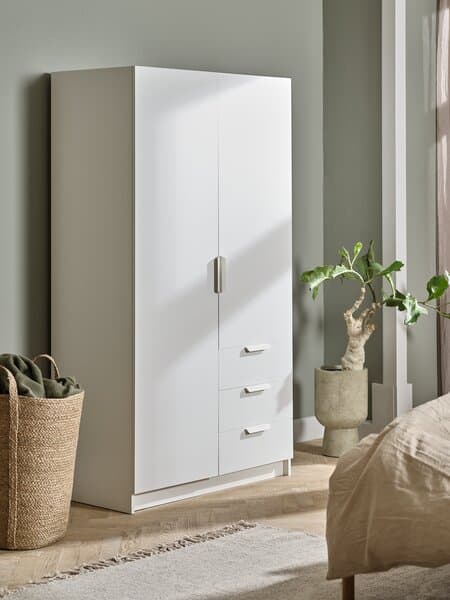 JENSLEV kledingkast 96x176 cm, 2 deuren, 3 lades, wit - image 1
