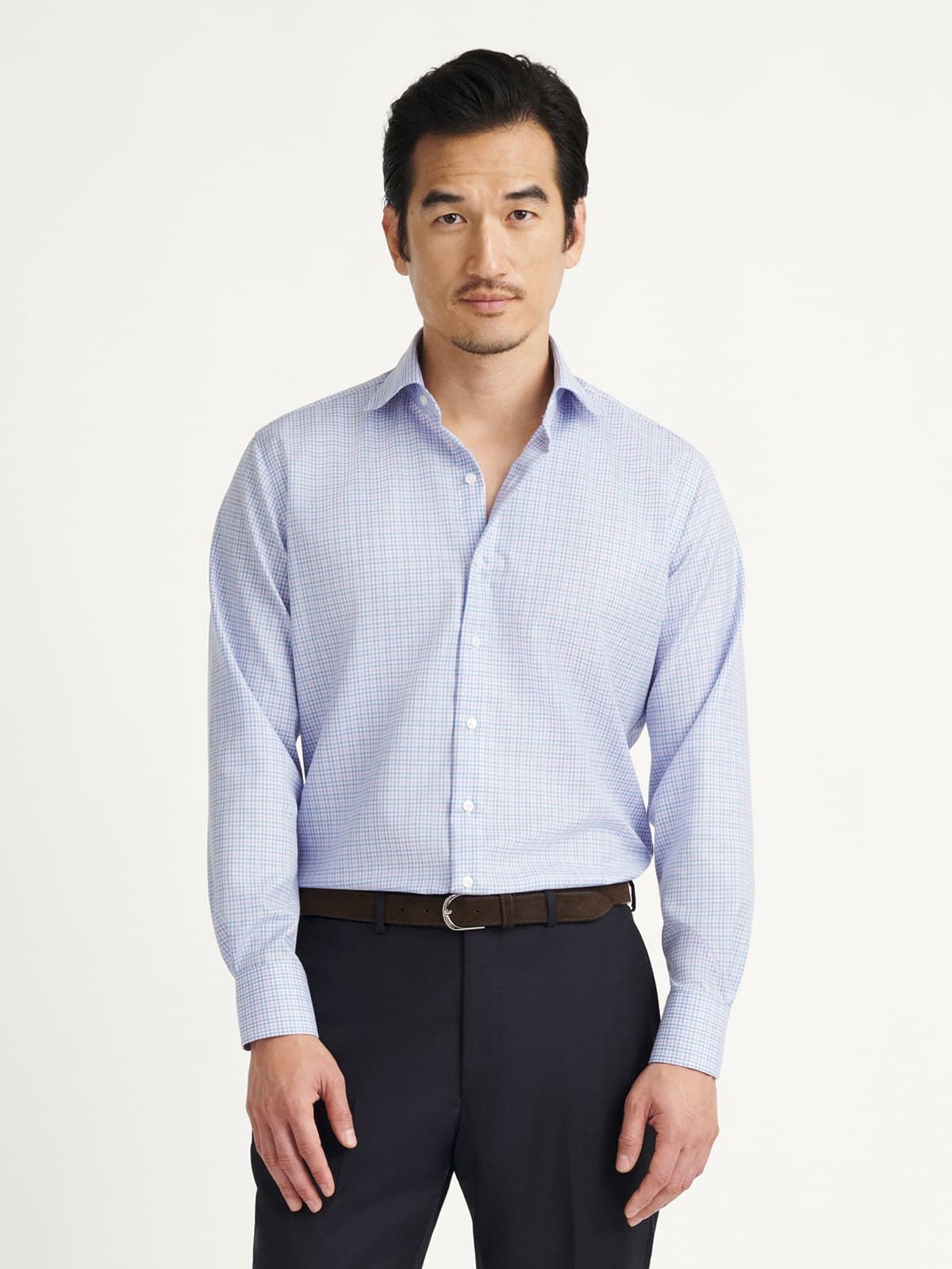 Mayfair Wrinkle Resistant Blue and Lilac Multi Check Dress Shirt - image 1