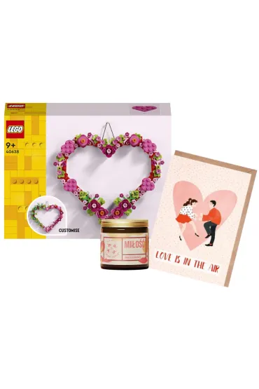 Pakiet Walentynkowy: Ozdoba w kształcie serca 40638, Świeca do masażu Miłość, Walentynka Love is in the Air + eko koperta - image 1