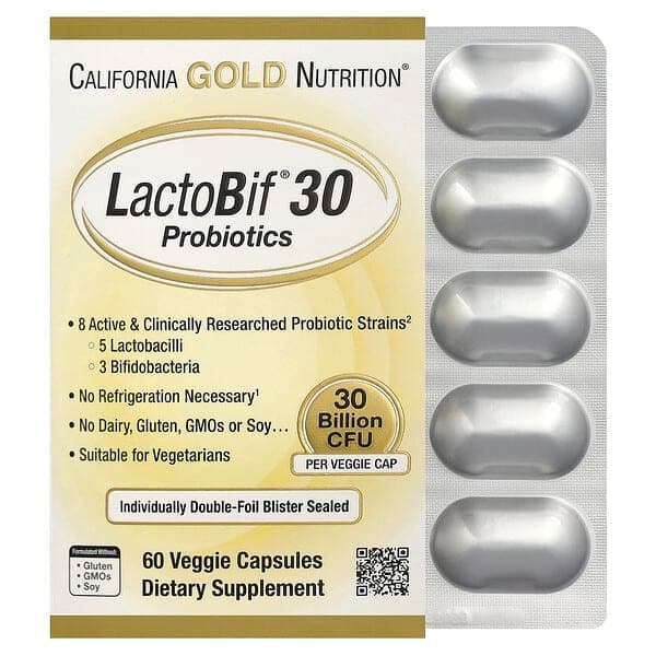 California Gold Nutrition LactoBif 30 Probiotics 30 Billion CFU 60 Veggie Capsules - image 1