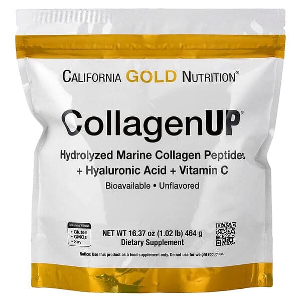 California Gold Nutrition CollagenUP Hydrolyzed Marine Collagen Peptides with Hyaluronic Acid and Vitamin C Unflavored 1.02 lb (464 g) - image 1