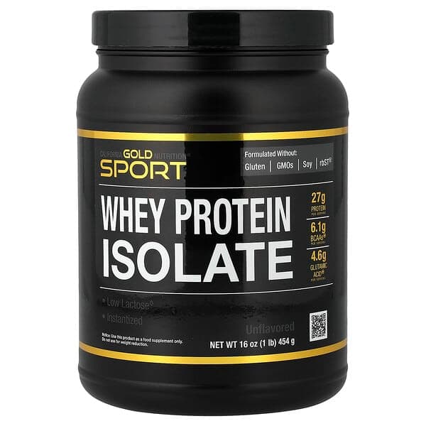 California Gold Nutrition Sport Whey Protein Isolate Unflavored 1 lb (454 g) - image 1