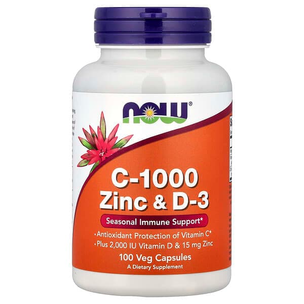 NOW Foods C-1000 Zinc & D-3, 100 Veg Capsules - image 1