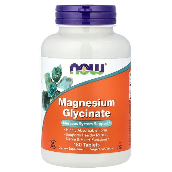 NOW Foods, Magnesium Glycinate, 180 Tablets (100 mg per Tablet) - image 1